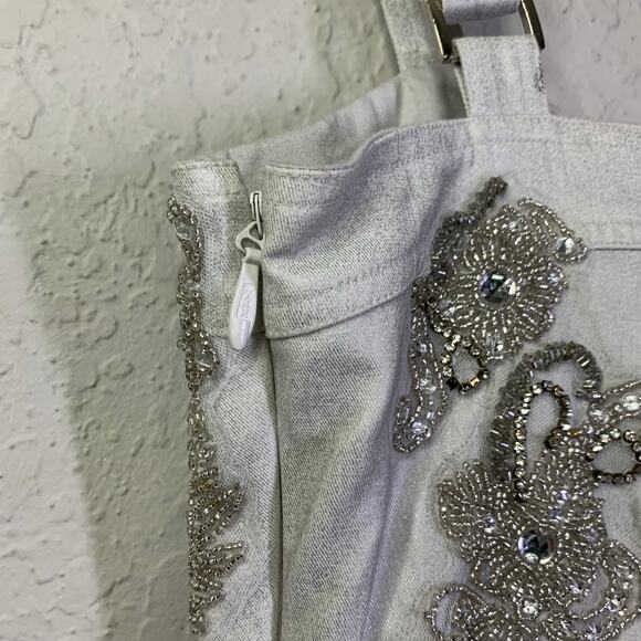 FREE PEOPLE Romper Janelle Bubble Style Size 4‎ Metallic Silver Hidden Side Zip - Picture 12 of 16